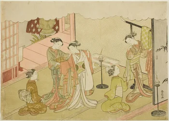 The Bride Changing Clothes (Iro-naoshi), det femte arket i serien "Marriage in Brocade Prints, the Carriage of the Virtuous Woman (Konrei nishiki misao-guruma)"