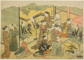 The Ceremonial Sake (Konrei sakazuki), det fjärde arket i serien "Marriage in Brocade Prints, the Carriage of the Virtuous Woman (Konrei nishiki misao-guruma)"