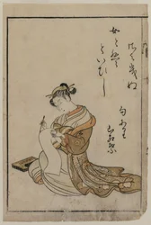 Kurtisanen skriver från en bok från en samling vackra kvinnor från Yoshiwara, 1770.