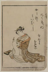 Kurtisanen skriver från en bok från serien A Collection of Beautiful Women of the Yoshiwara