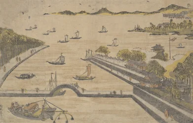 Utsikt över Fukagawa, Edo, va? 1764. , mygga. 1764.