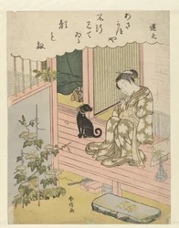 Kvinna som tittar på bindweed Renshi (titel på objekt) Fem eleganta färger av bläck (serietitel) Furyu goshikizumi (serietitel)
