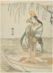 Kvinna i en Asazuma-båt i skepnad av Shirabyo_shi, ca. 1767