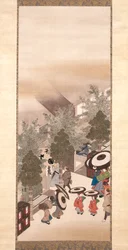 Yoshiwara And Shinagawa (bläck, färg och guld på siden)