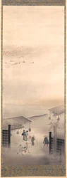 Yoshiwara och Shinagawa, Edo Period (bläck, färg & guld på siden)