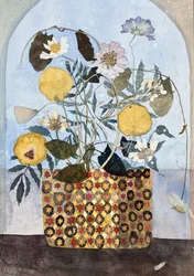 Pressade blommor och en florentinsk kruka, 2025 (akvarell på papper)