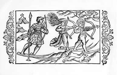Finsk skidjakt - i "The Northern Nations" av ärkebiskopen Olaus Magnus, Sverige