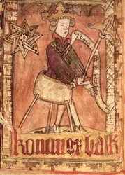 Kungen skipar rättvisa, ur Magnus Erikssons (1319-64) landslagar, ca 1450