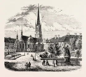 The Riddarholmen Church, Riddarholmskyrka, Stockholm, Sweden (engraving)