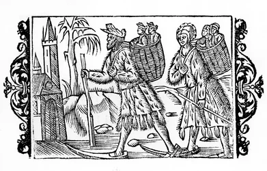 Två finländare på skidor - i "The Northern Nations" av ärkebiskop Olaus Magnus, Sverige