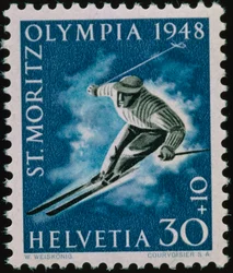Frimärke till minne av de olympiska vinterspelen 1948