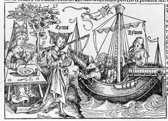 Ulysses och hans följeslagare förvandlade till grisar av magikern Circe - i "" Cosmographia"" av Sebastian Munster, Basel 1558