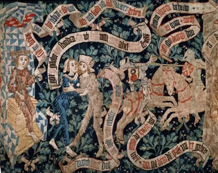 Wild Man and Woman - The Legend of the Count of Savoy, tidigt 1400-tal, tillverkning av Basel (gobeläng)