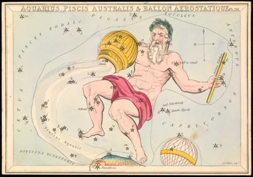 Aquarius, Pisces Australis och Ballon Aerostatique, ca 1825 (kort, papper, silkesväv)