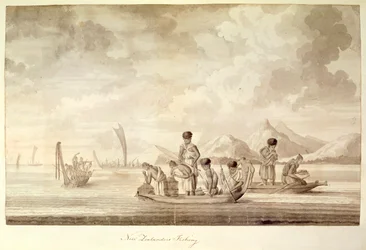 Add.23920, f.44 Nyzeeländare som fiskar, januari 1770