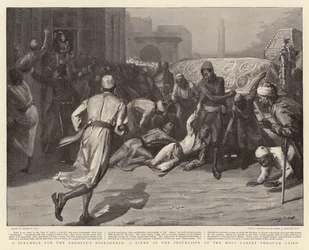 En kamp om khedivens ryggsäck, en scen vid den heliga mattans procession genom Kairo