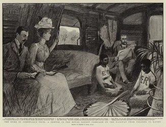 Hertigen av Cornwalls rundtur, en skiss i Royal Saloon Carriage på järnvägen från Colombo till Kandy