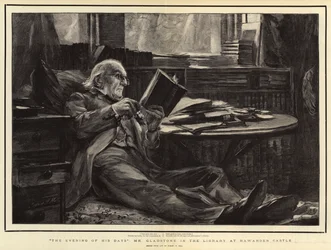 The Evening of his Days, Mr Gladstone i biblioteket på Hawarden Castle
