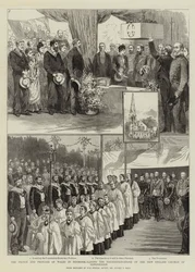 Prinsen och prinsessan av Wales i Danmark vid grundläggningen av den nya engelska kyrkan i Köpenhamn