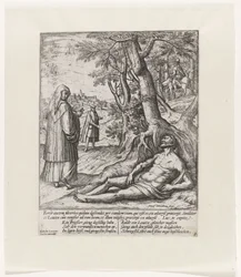 En präst och en levit passerar och lämnar den skadade resenären Liknelsen om den barmhärtige samariten (serietitel)