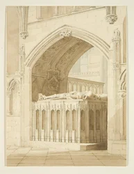 Tomb of Robert Fitzharding, död 1170, i Bristol Cathedral (penna och akvarell på papper)