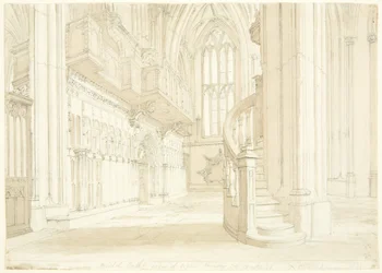 Vy över orgelskärmen i Bristol Cathedral