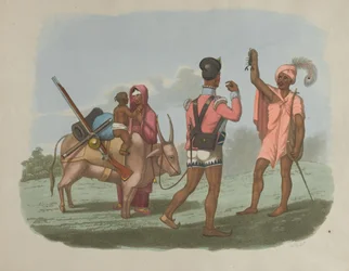 En Bengal Sepoy och hans familj träffade en av Byraggee-kasten, 1799 ca.
