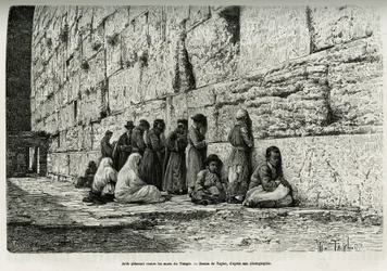 Judar som gråter mot templets väggar (klagomur). Gravyr av Taylor, för att illustrera La Syria d