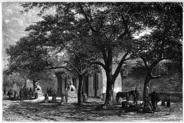Legationen av Frankrike gick in i Pekin (Peking) på 1800-talet. Gravyr från en teckning av Taylor, från ett fotografi av Dr. Morache, i "" Le Tour du Monde, Nouveau journal des Voyages", redigerad av Edouard Charton, Paris
