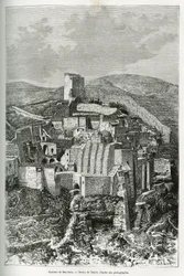 Klostret Mar-Saba (Mar Saba) (Palestina). Taylors gravyr, för att illustrera historien om dagens Syrien, av M. Lortet, dekanus vid Medicinska fakulteten i Lyon, med ansvar för ett vetenskapligt uppdrag av ministeriet för offentlig utbildning, publicerad i 