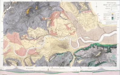Geologisk karta över London och det omgivande området, 1871