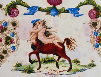 Centaur na sura ya kike, Juzuu ya II f 287, v, Biblia ya Borso d