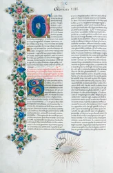 Illuminerad handskriftssida ur Decamerone av Giovanni Boccaccio, italiensk, cirka 1467