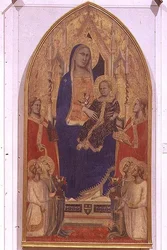 Madonna och barn med tron med SS. Maria Magdalena, Katarina av Alexandria och änglar