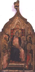Madonna och barn med heliga (tempera på panel)