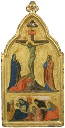 Korsfästelsen och klagan (tempera på förgylld panel)