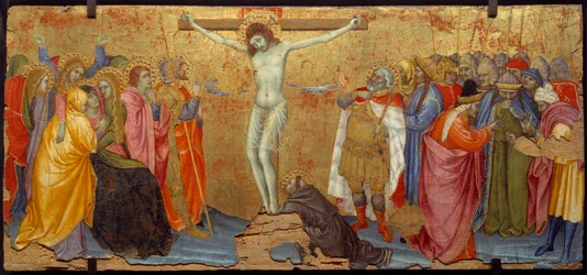 Trämålningen Korsfästelsen av Taddeo di Bartolo (1363-1422) 1300-talets sön. 2,25x5,57 m