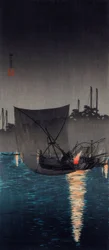 Tsukuda Island, fiskenät på natten