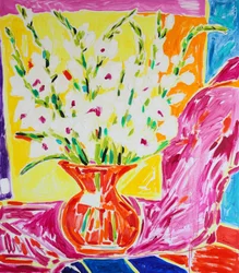 Vask med färgglada gladiolus
