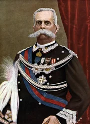 Porträtt av Humbert I kung av Italien (Umberto I) (1844-1900) Illustration av Tancredi Scarpelli (1866-1937) från "Storia d