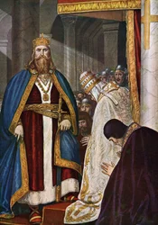 Karl den stores (742-814) kröning genom påve Leo III (750-816)