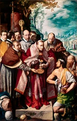 Saint Charles Borromee kommunicerar pestiferes Den italienske prelaten Charles Borromee (1538-1584) ger nattvard åt de sjuka under utbrottet av pesten i Milano 1576. Målning av Tanzio da Varallo (Antonio d