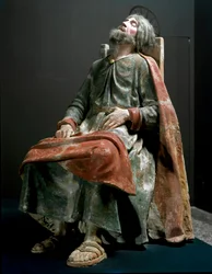 Ängeln som tillkännager Jesu födelse Detalj av Saint Joseph. Skulptur av Tanzio da Varallo (Antonio d