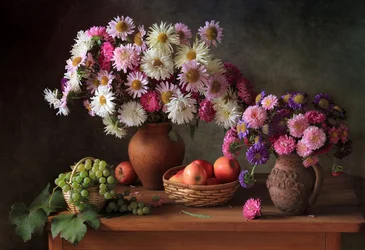 Färgglada asters och frukt