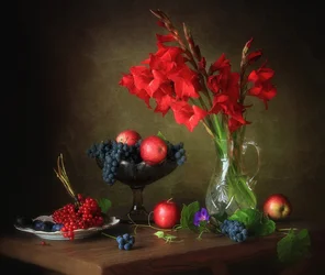 Gladiolus och mogen frukt