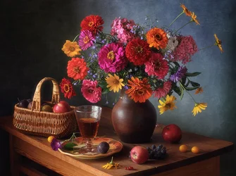Skörd, blommor och frukt