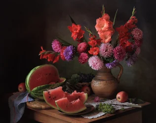 Stilleben med sommarskörd