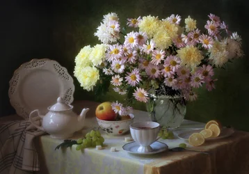 Te och blommor