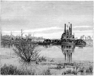 Flodbåt på Red River, Kanada, 1800-talet.