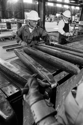 Ingots av nypräglad koppar vid Phelps Dodge Smelter Douglas Arizona, smältverk för koppar...
